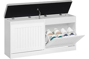 Hzuaneri Banco Zapatero, Mueble Zapatero con Asiento Tapizado, Almacenamiento Oculto, para 8 Pares de Zapatos, 25 x 103 x 50 cm, para Entrada Dormitorio Sala de Estar, Blanco SB26303GY