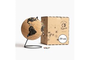 TRIPVEA® Globo Terrestre 20 cm vintage in sughero - Mappa mondo decorativa a tema viaggio - Idea regalo e decorazione ideale per l'ufficio o la camera dei bambini