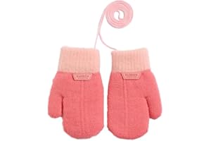HRXYYCX 1 Paar Kinder Winter Warme Fäustlinge, Kleinkind Gestrickte Handschuhe mit Schnur, Fleece Innenfutter Fäustlinge für 1-3 Jahre Baby Jungen Mädchen