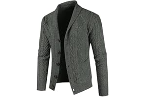 Runcati Herren Strickjacke V Ausschnitt Schal Kragen Strick Langarm Casual Button Down Pullover mit Tasche