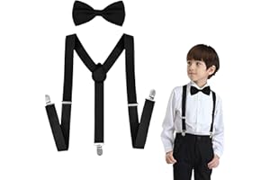 Tokaneit Enfants Bretelles Noeud Papillon Set,Ensemble de Nœud Papillon et de Sangle,Réglables Bretelles à Y,Enfants Bretelles et Nœud Papillon,Bretelles Élastiques Réglables