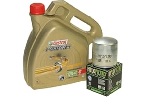 CITOMERX Set para cambio de aceite para moto, 4 litros, Castrol SAE, 10 W, 40 Power 1, 4T, Incluye Filtro de aceite HiFlo HF163 para BMW K 75, R 850, K 1100, R 1150, K 1200, R 850, R 1100, R 1200, MZ/MUZ 1000