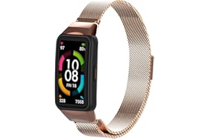 PaceBid Bracelet Compatible avec Huawei Band 6/ Honor Band 6, Bracelet de Montre en métal en Acier Inoxydable tissé en Maille, Ajustable Magnétique Bracelet de Montre pour Femmes Hommes -Or Rose