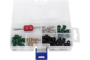 AGATIGE Kit de reparación de aire acondicionado de 71 piezas, herramienta de reparación, kit de núcleo de válvula + 10 núcleos de válvula + 50 juntas de manguera + 10 válvulas para aire acondicionado de coche