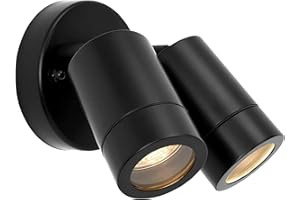 National Lighting Palin IP44 Rated Outdoor Twin Spotlights, Matt Black Steel Adjustable Tilt Outside Lights, Mains Powered Security Spot Lights, 2X 7W 240V LED GU10 (Not Included)