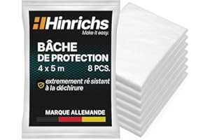 Hinrichs 8 x Bache de Protection Peinture- Bache Protection Peinture - Protection Sol Peinture – 160 m² au Total - en LDPE Ultra Résistant - Protection Plastique - Bâche Peinture