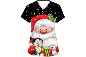 Linkpig Pflege Kasack Damen Weihnachtszwerg Druck Weihnachten Krankenhaus Schlupfhemd Op-Kasack V-Ausschnitt Weihnachtsdruck Weihnachtsshirt Pflegebekleidung Mulit Taschen Schlupf-Kasack Bluse