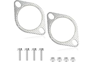 Aiyraa 2 Stück Auspuffdichtung 2.5 Zoll, Auspuffflanschdichtung für Auspuffkrümmer, Downpipe Dichtung Mit 2 Bolzen, Graphitbeschichtete Auspuffdichtungen für Flansch, Hochwertige Metalllegierung