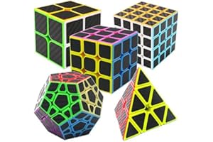 Coolzon Speed Cube Ensemble Pyraminx + Megaminx + 2x2x2 + 3x3x3 + 4x4x4 5 Pack dans Boîte-Cadeau Nouveau Cubo Autocollant de Carbone Fibre Ultra Rapide