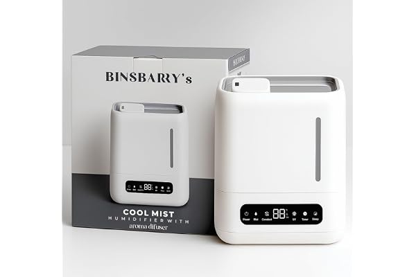 BINSBARRY Smart Ultrasonic Humidifier and Aroma Difuser, 4L Cool Mist Humidifiers for Home & Bedroom, Top Filling, 360° Nozzle and Auto Shut-Off with Timer, LED Display, Remote Control (White)