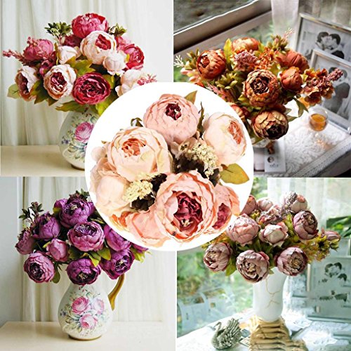 HuaYang Schön Künstlich Blumen Pfingstrosen Künstliche Blume Blumenstrauß Für Hochzeit Party Fest Haus Büro Bar Dekor (Rosa) - 4