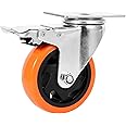 BIRMON 3 Inch Universally Compatible Heavy Duty Caster Wheels Carbon Steel and Soft Rubber Swivel Caster with Break & 360 Degree for 00 kg Capacity (Orange Color - 4 Pcs. Set)