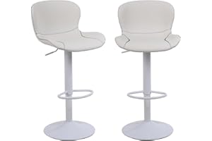 Youhauchair Barhocker 2er Set, Höhenverstellbar Aus PU-Leder, Wasserdicht und Verschleißfest, Mit Lehne, Drehbarer Bar Stool, Modern, Weiß