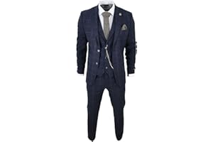 TRUCLOTHING Costume Homme 3 Pièces en Tweed de Laine Mélangée à Carreaux Style Années 20 pour Un Look Habillé Festif | Bleu Marine