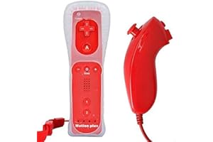 mini kitty 2 en 1 Mando Plus con Motion Plus y Nunchunk para Nintendo Wii + Funda de Silicona - Rojo