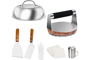 HMSENG Smashed Burger Kit, Grill Spatula, Spice Dredge Shaker and Squeeze Bottle, Wax Patty Papers,Smashed Burger Set for BBQ Cooking, Beef Burger,Griddle Accessories Kit for Flat Top Griddle Grill Cooking