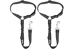 SlowTon Zagłówek samochodowy pas bezpieczeństwa dla psa, 2 sztuki, regulowany z elastycznym nylonowym buforem bungee, trwały zagłówek pas bezpieczeństwa dla zwierząt domowych, psa, szelki