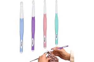 TIGMEW 4 Stück Große Häkelnadel mit Gummigriff 8 mm 10 mm 12 mm 15 mm Ergonomisches Häkelnadelset aus Kunststoff zum Stricken von Pullovern und Schals Profis Komfortgriff Häkelnadel für Arthritis