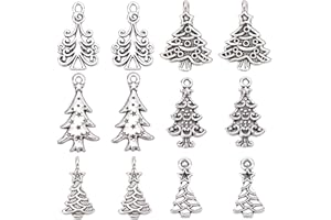 SUNNYCLUE 1 Box 120Pcs 6 Style Christmas Tree Charms Christmas Charms Bulk Tibet Style Alloy Xmas Tree Winter for jewellery Making DIY Earrings Necklace Craft Antique Silver