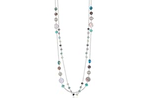 FULU AUTUMN Collier Long en Argent pour Femme Collier Élégance à Double Pendentif en Perles de Cristal Bijou de Mode Cadeau pour Femmes