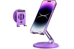 SHUOSUO Support Téléphone Bureau, Porte Smartphone réglable Pliable en Aluminium, Potation à 360°, Compatible avec iPhone, Samsung Galaxy, iPad Mini, Tablette (4-9") (Violet)