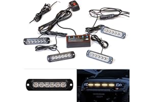 GDICONIC Amber Strobe Lights, 4 Pcs LED Flashing Beacon Waterproof Emergency Hazard Warning Breakdown Light with Main Control Box for 12V 24V Universal Trucks Lorrys Tractors Forklift (6 LED)