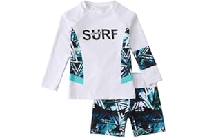 ranrann Enfant Garçon Maillot de Bain 2 Pièces Anti UV T-Shirt Manches Longues et Short de Bain Séchage Rapide Tenue Surf Swimwear 1-8 Ans