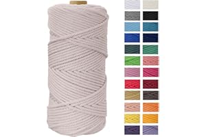 Macrame Cord 4mm x 109 Yards, JeogYong Thick Natural Cotton Yarn Thread, 4-Strand Twisted Spool Twine String Rope for DIY Crafts, Wall Hangings, Plant Hangers, Home Decor (Hemp Gray) (a220-FT)