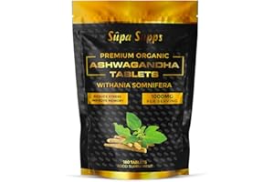 SUPA-SUPPS High Potency Ashwagandha Supplement - High Strength Pure Ashwagandha Root Extract Tablets - Non-GMO, Natural Energy Supplements - 6 Months Supply of 10mm Vegan Supplements for Women/Men (180 Tablets)