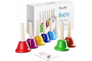 YOOSON Hand Bells Set, Colorful Percussion 8 Note Diatonic Metal Hand Bell Kit for Kid, Adults, Used for Festival, Musical Teaching, Church Chorus, Wedding, Family Party
