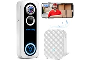 Timbre Inalámbrico con Camara,nicezing 4MP QHD WiFi Videoportero Timbre Inalámbrico Exterior Impermeable, Videollamadas, Mensajes de Voz, Detección Humana, Visión Nocturna,SD y Nube Almacenamiento