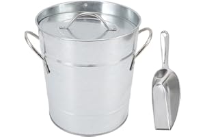 Greensen Secchiello per Il Ghiaccio con Coperchio e Paletta Ghiaccio Secchio Termico Ghiaccio a Doppia Parete Secchiello Portaghiaccio per Champagne o Vino 19,5 x 20,5 x 16 cm (Colore Originale)