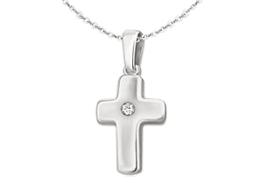 CLEVER SCHMUCK-SET ciondolo ad ""piccola croce 12 mm lucidato con un zirconi al centro"" e catena ancora 40 cm, entrambi in argento 925 per bambini