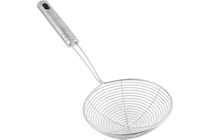 Écumoire araignée en acier inoxydable - Écumoire professionnelle en fil d'acier - Passoire et égouttoir eau ou huile - Écumoire métallique pour cuisiner - Manche haute résistance à la chaleur - 20 cm