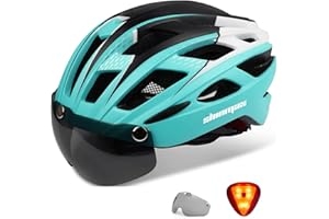 Shinmax Bike Helmet with Safety LED Light Cycle helmet for Men Women Bicycle Helmet with Detachable Magnetic Visor & Liner Breathable MTB Helmet Adult Lightweight Adjustable Size Cycling Helmet NR-096