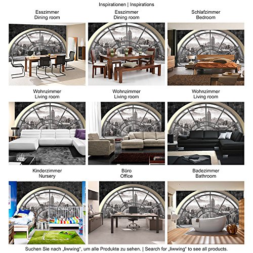 Fototapete 254×184 cm PREMIUM Wand Foto Tapete Wand Bild Papiertapete – New York Tapete New York Tower Skyline Fenster Ausblick Gebäude grau – no. 1364 - 5