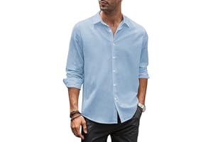 JMIERR Lino Uomo Camicia Casual Maniche Lunghe Shirts Cotone Camicie Regular Fit