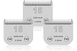 YAZIYIR Confezione da 3 lame in acciaio inossidabile da 15# per la toelettatura di cani, compatibili con Andis, Oster A5,Heiniger,moser max 50 Wahl, lama da 15#, lunghezza di taglio da 3/64 pollici e 1,2 mm