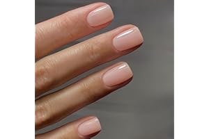 SXVME Nude Press on Nails Short Square Acrylic Short False Nails Coffin Natural Acrylic Fake Nails Set Elegant Solid Color Full Cover Glossy Gel Stick on Nail for Women Daily Wear 24 Pcs