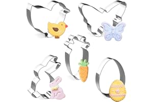 Easter Cookie Cutters, Joyoldelf 5 Pcs Cookie Cutter Set Stainless Steel Rabbit, Carrot, Butterfly, Egg, Chick