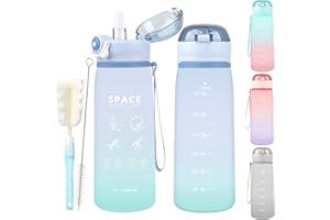 CODICILE Kids Water Bottle With Straw, 780ml/28oz BPA Free Water Bottle For Kids,Leak Proof Water Jug With Strap For Boys Girls Toddler, Blue Sports Drinking Bottle With Straw Brush, Flask Canteen Bottle