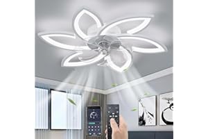YUNZI Sourdine Ventilateur de plafond avec lumière avec télécommande, LED Dimmable Lampe de plafond Moderne Ventilateur de plafond pour Salon Chambre à coucher, Réglable 6 vitesses, Blanc 78CM
