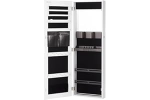 SONGMICS Lockable Jewellery Cabinet Armoire, Door or Wall-Mounted Jewellery Storage Organiser with Mirror, Full-Length Frameless Mirror with Storage, Gift Idea, Cloud White JJC003W01