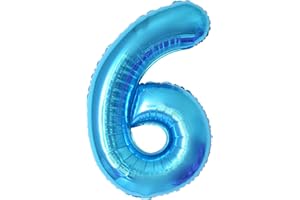 PARTYHAUSY Geburtstag zahlen luftballon 6 jahre | Blau Folienballon 6 XXL -Riesen Folienballon in 40" - 101cm Geburtstagsdeko - Ballon Zahl Deko zum Geburtstag .Fliegt mit Helium