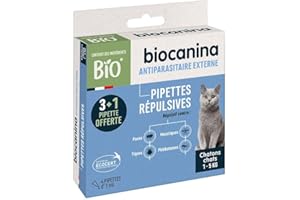 Biocanina Pipettes Répulsives Antiparasitaires pour Chats et Chatons, Bio, 3+1 Pipettes Offertes, 1-5 kg