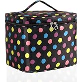 Large Makeup Bag Travel Makeup Bag with Brush Holder, Multifunction Toiletry Bag with Handle for Women and Girls, Black, L
