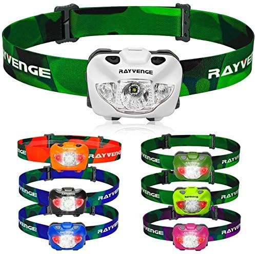 Rayvenge T3A Red LED Headlamp - Lightweight headlamp Light for Running, Hiking, Camping - Best Headlamps with 3 AAA Batteries, 168-Lumen, Waterproof, Long Battery Life (White)
