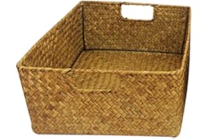 IHONYI - Panier de rangement tissé à la main en jonc de mer naturel, carré - panier de rangement nid en osier pour vêtements, jouets, nature, Taille M