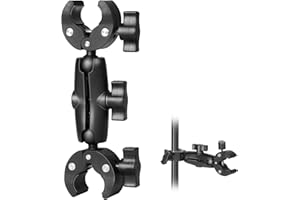 Sequpr Abrazadera Doble para Cámara Soporte de Abrazadera Súper Abrazadera para Soporte de Luz Paraguas Trípode Reflector Bicicleta Manillar de Motocicleta Barra Transversal