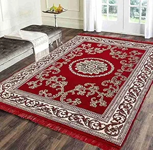 Linen Basics Designer Superfine Exclusive Red Cotton Carpet / Area Rug /Bedside Runner, Cotton Living Room Carpet, Durries in (Red, 4.5x6 Feet)